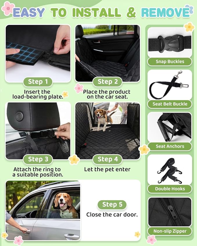Back Seat Extender for Dogs, Dog Car Seat Cover with Detachable Hard Bottom Holds 440 LB, 600D Heavy Dog Seat Cover with Seatbelt, 100% Waterproof Backseat Extender for Sedan SUV Truck