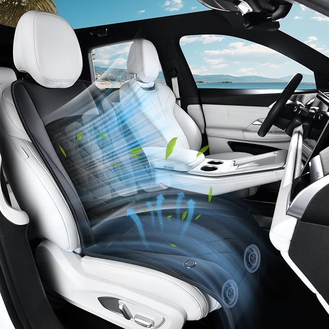 Cooling Car Seat Cover, Ventilated Seat Cushion Cooling Car Seat Pad for Summer Driving with Powerful Turbo Fans Universal Fit for Car SUV Truck Van-Light Black