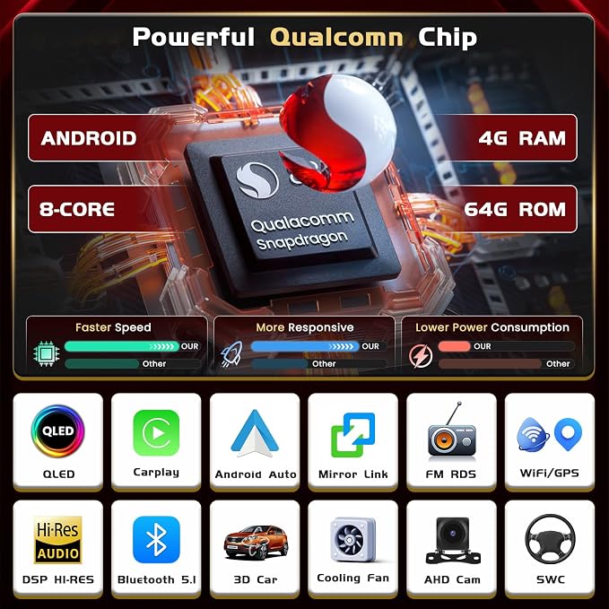 [4+64G Qualcomm 8 Core] for Hyundai Accent 2010-2016 Android 15 Car Stereo Wireless CarPlay Android Auto, 9" QLED Touch Screen Car Radio GPS DSP Hi-Res Bluetooth 5.1 Double Din Stereo 5G WiFi