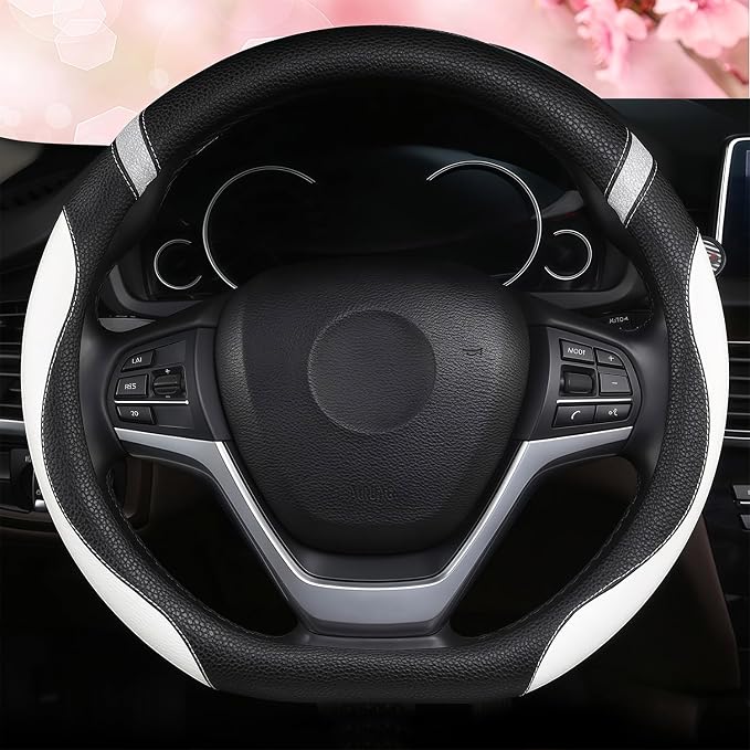 D-Shaped Flat Bottom Steering Wheel Cover for Women Girl - Stylish Car Accessory (White)