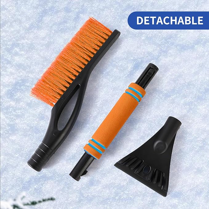 26.7" Snow Brush & Ice Scraper for Car Windshield, Snow Brush with Squeegee, Detachable Snow Removal Tool with Comfortable Ergonomic Foam Grip for Cars, Suvs, Trucks, RVs