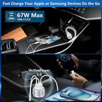 USB C Car Charger, 2Pack 67W 3-Port USB-C & USB-A Fast Car Charger Cigarette Lighter Fast Charging for iPhone 16/15/14/13/12/11/Pro Max, iPad Pro, Galaxy S24/S23/S22, Google Pixel, Android