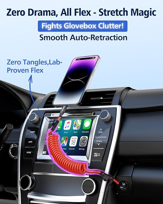 1.5ft Coiled USB-C to Lightning Cable [MFI Certified] Carplay | 30W PD Fast Charger Data Transfer Cord in Car for iPhone 14/13/12/11/XS/8/7/6/5, iPad, iPod