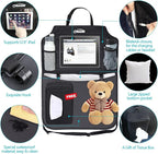 Oasser Seat Back Protector Kick Mats Backseat Car Organizers | 2 Pack, 1 Tissue Box, 12.9" Touch Screen Tablet Holder, Large Back of Seat Protector and Storage for Kids, 8 Pockets, Black