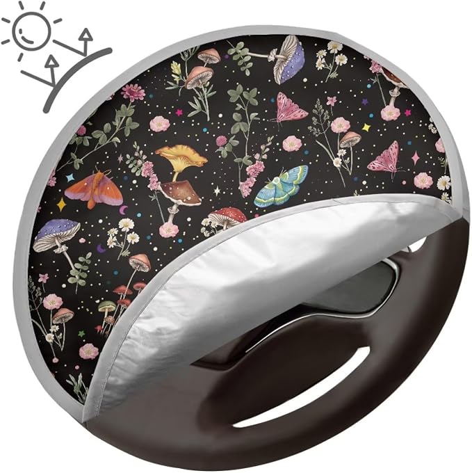 Mushroom Print Steering Wheel Cover Sun Shade Universal 17 inch Insulation Steering Wheel Cover for Cars SUV Trucks Cute Car Steering Wheel Accessories for Women