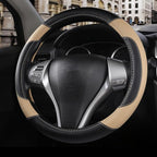 Leather Car Steering Wheel Cover, Non-Slip Car Wheel Cover Protector Breathable Microfiber Leather 15.5"-16" Large Size for Most Cars,Beige-2