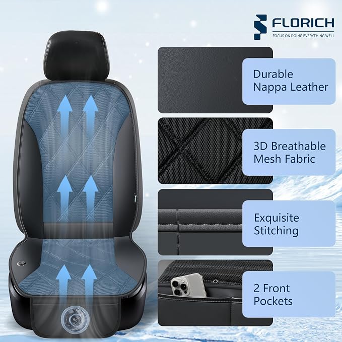 Cooling Car Seat Cover Ventilated Car Seat Cushion with 3-Speed Adjustable Cooling Car Seat Pad Universal Fit Car SUV Truck Van for Summer Driving, Black
