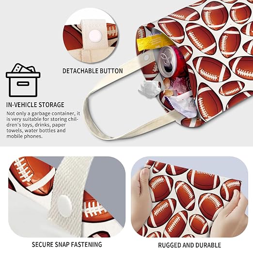 Cute Car Trash Can, Hanging Canvas Car Back Seat Organizer and Storage Bag, Funny Car Trash Bag for Travelling, Outdoor Retro Football Pattern