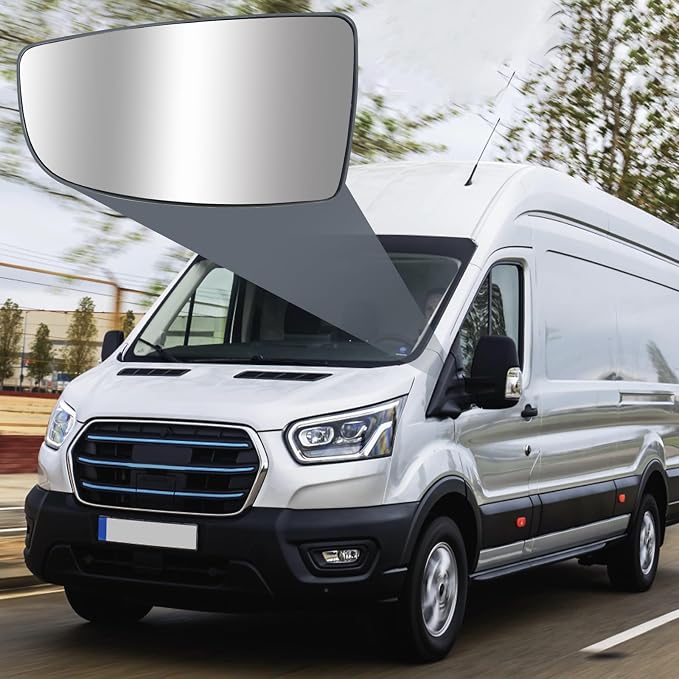 Driver Left Side Lower Mirror Glass fit Ford Transit T150 250 350 2015 2016 2017 2018 2019 2020 2021 2022 2023 MK8, Left Side View Convex Mirror Glass with Backing Plate