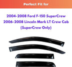 KPY Rain Guards Fit for 2004-2008 Ford F150 SuperCrew, Out-Channel Window Visors Vent Wind Deflectors 4PC, Truck Accessories for 2006-2008 Lincoln Mark LT Crew Cab (Full-Size Cabs)