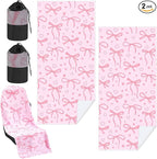 Car Seat Towel Covers with Storage Bag, 63 x 32 Inch Universal Non Slip Waterproof Sweat Protector for Car Truck, Gym Swimming Running, Machine Washable(2 Pack,Pink Bow)