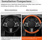 Car Leather Steering Wheel Cover - Panapi Material, Universal 14.5-15 Inch Leather Anti-Slip Breathable Auto Steering Wheel Covers for Men Women (Chessboard-Orange)