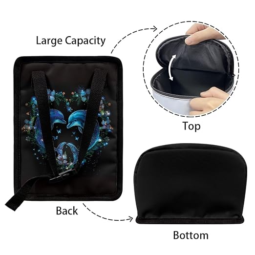 Dolphin Flower Heart Print Car Trash Can with Lid, Leak Proof Auto Trash Bag Hanging Vehicle Garbage Can Multipurpose Storage Container for Back Seat Road Trip