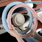 14 inch D Shaped Steering Wheel Cover for Prius Civic, Nappa Microfiber Leather Non-Slip Breathable Fabric, Warm in Winter and Cool in Summer, Blue Small 13.5 inch to 14 inch