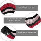 Bling Car Steering Wheel Cover, 15 Inch Sparkly Rhinestone Soft Leather Steering Wheel Protector, Non-Slip Universal Auto Elastic Steering Wheel Covers for Women Girls (Wine Red)
