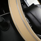 Buff Leather Steering Wheel Cover Fiber Strip Car Steering Wheel Cover Universal 15 inch