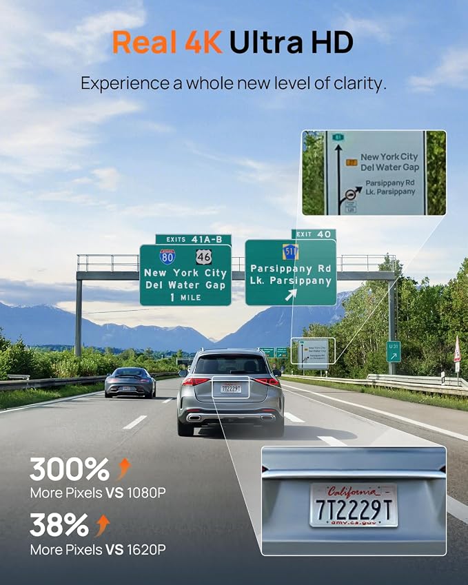 M310 Plus 4K Dash Cam Front with Night Vision, 140° Wide Angle Dash Camera for Cars, WiFi Dashcam with App, Parking Mode, G-Sensor, Loop Recording, Voice Control, Easy Install Car Camera