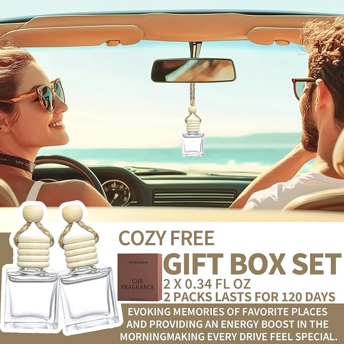 2-Pack Car Fresheners Long Lasting & Car Deodorizer - Cozy Free Hanging Car Air Freshener for Men and Women, Car Necessities & Scent Diffuser by