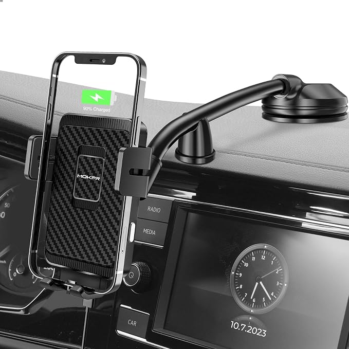 Wireless Car Charger, 15W Fast Charging Car Mount Auto-Clamping Car Charger, Dashboard Windshield Phone Holder Compatible with iPhone 16 15/14/13/13 Pro/12 Pro12/11/X, Samsung S23/S22/S10/S9/S8