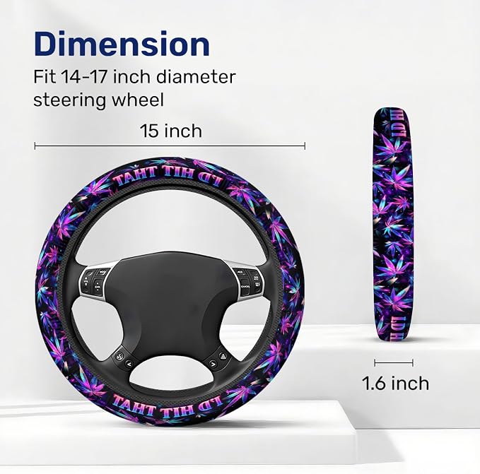 Purple Botanical Leaf Steering Wheel Cover, Polyester Car Wheel Grip, Universal 15 Inch for Cars SUVs Trucks