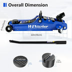 2.5T Floor Jack, 5500 lbs, 3.35"-14.96" Lift, Tire Kit, Pads & Bag | Steel jack, 3.35"-14.96" lift. 360° swivel handle, rear casters. Includes tire kit, 2 rubber pads & bag.