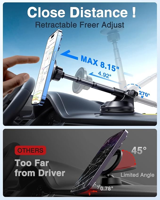 【Military-Grade】 for MagSafe Car Mount【Upgraded Strongest Magnetic&Suction】Phone Holder Cell Stand for Dashboard Windshield Vent, Tesla Truck Cradle for iPhone 17 Pro Max 16 15 14 13 12 Android