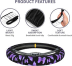 Butterfly Purple Steering Wheel Cover +2Pc Car Coasters Universal 15In | Beauty Butterfly Breathable Anti-Slip Car Suitable for Men Women