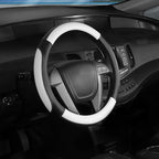 Car Steering Wheel Cover Small Size for Prius Civic Model 3 Model Y Camaro Rogue with 14-14 1/4 inches Outer Diameter, Black and White Mirofiber Leather