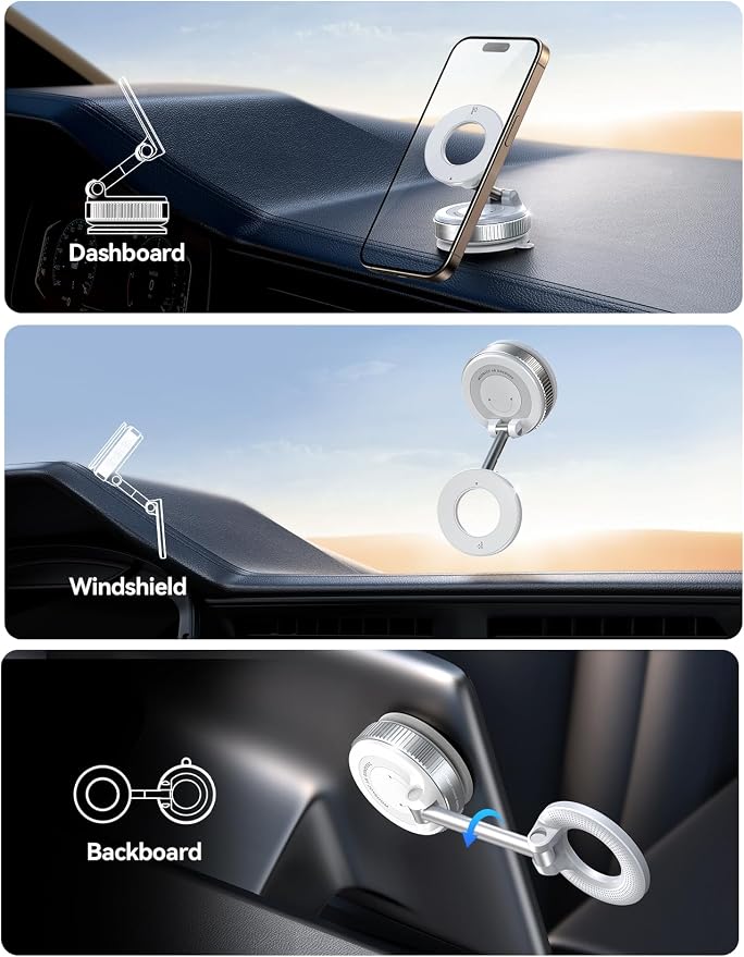 Vacuum Magnetic Car Phone Holder, Strongest Suction Cup 360° Adjustable Magsafe Car Phone Mount, Foldable Cell Phone Holders for Your Car for iPhone 16 Pro Max 15 14 13 12 Plus/Android