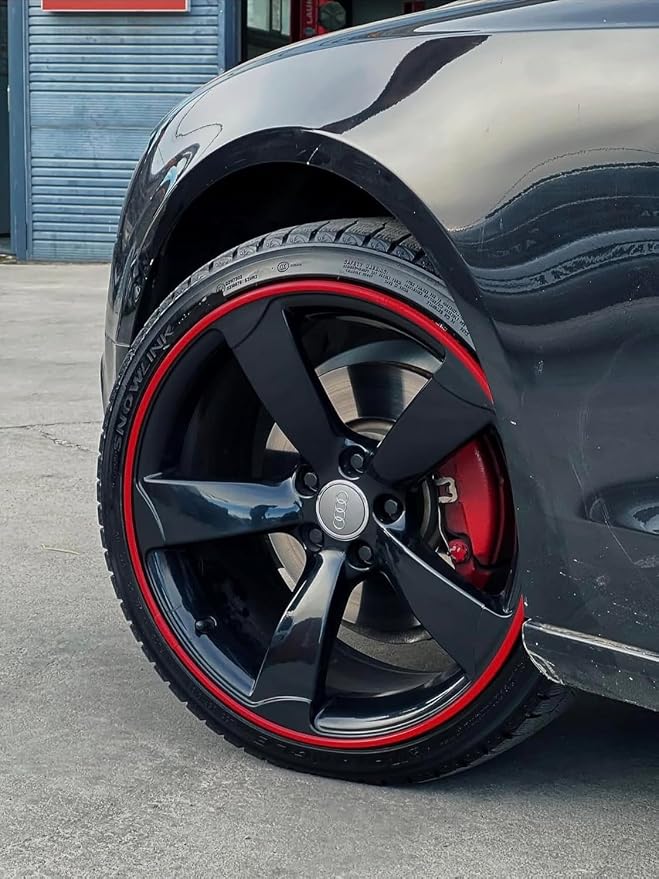 AlloyGator Red Rim Protector for Car Wheels (Fits 12-24" Wheel Diameter) - Pack of 4 Premium Alloy Wheel Protector to Avoid Scratches & Scuffs - Adhesive Free Curb Rash Rim Protectors