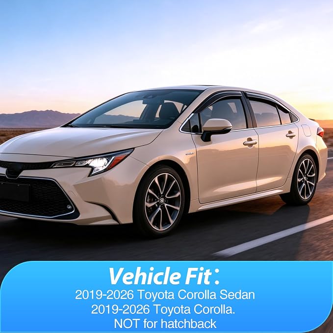 Tape-On Window Visors for Toyota Corolla Sedan 2019 2020 2021 2022 2023 2024 2025, Outside Mount Rain Guards Vent Visors Window Deflectors, Smoke Tint, 4PCS