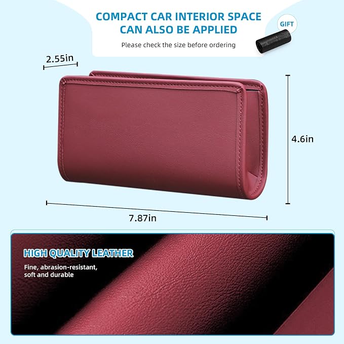 Car Trash Can, Universal Leather Cars Garbage Bin Organizer Holder with A Roll of Garbage Bag, Foldable Hanging Mini Automotive Storage Must Have Essentials Interior Accessories (Wine Red)