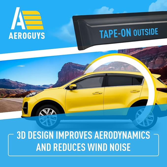 Extra Durable Window Deflectors Tape-On Window Visors Rain Guards Fit for Kia Sportage 2017-2022, Sun Visors, Wind Vent for Shades, Exterior Car Accessories - 4 pcs. AG0970