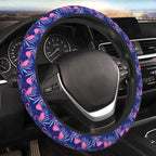 Flamingo Car Steering Wheel Cover Anti-Slip and Practical 14.5-15 Inch Universal Purple car Accessories with 2 Pieces Car Coasters Suitable for Men Women