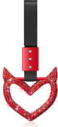 Bling Car Accessories Bling Heart Handle Ring Car Accessory for Women Heart Hand Strap Drift Charm Rear Bumper Warning Ring Decor for Auto Bus Interior Exterior Decoration (Red, Devil Style)