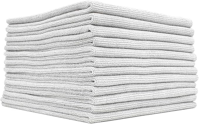 The Edgeless Pearl - Professional Microfiber Detailing Towel for Ceramic Coating, Leveling & Sealant Removal, Scratch-Free & Tagless, 320gsm, 16x16 inches, Ice Grey - 12-Pack