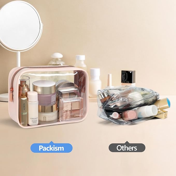 Clear Makeup Bag - TSA Approved Toiletry Bag for Carry-on & Checked Luggage, Water Resistant Car Storage Organizer with Reinforced Seams