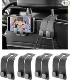 KINIVA Car Seat Headrest Storage Hooks, Set of 2, Suede PU Leather, Double Hooks (Grey-4 Pack)