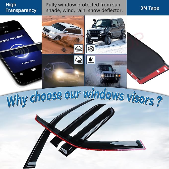 4pcs Window Rain Guard Compatible with 1997-2001 Honda CR-V CRV Outside Mount Tape-On Window Visors