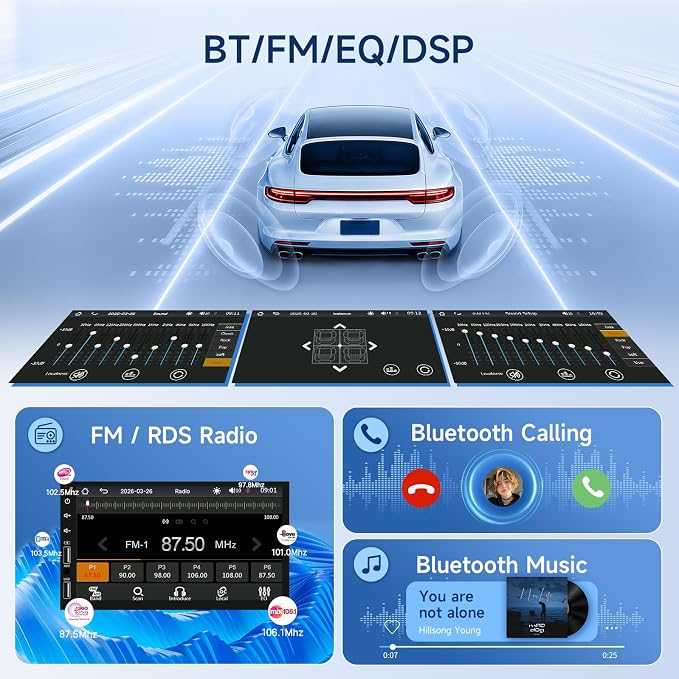 Double Din Car Stereo Radio Support Apple Carplay&Android Auto, 7inch HD Touchscreen Double Din Radio with Bluetooth, Car Audio Receivers, Camera, MirrorLink, FM Radio, 2 USB/TF/AUX/Subwoofer