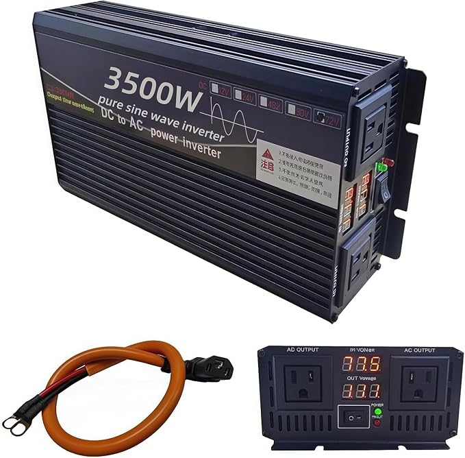 3500 Watt Power Inverter 72V DC to 220V AC Converter, RV Inverter, LED Display with 2 AC Outlets Dual Fans Radiating, for RV, Camp and Home, Electric Tool Pure Sine Wave Inverter (220V, 3500W 72V)