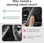 Car Steering Wheel Cover, 15 inch Carbon Fiber Microfiber Anti-Slip Breathable PU Leather Elastic Steering Wheel Protector, Car Interior Accessories for Most Cars (Gray)