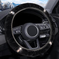 Plush Steering Wheel Cover with Bling Bling Crystal Rhinestone, Universal 15 Inch Softy Fluffy Steering Wheel Cover for Women Girls, Anti-Slip, Winter Warm, Black