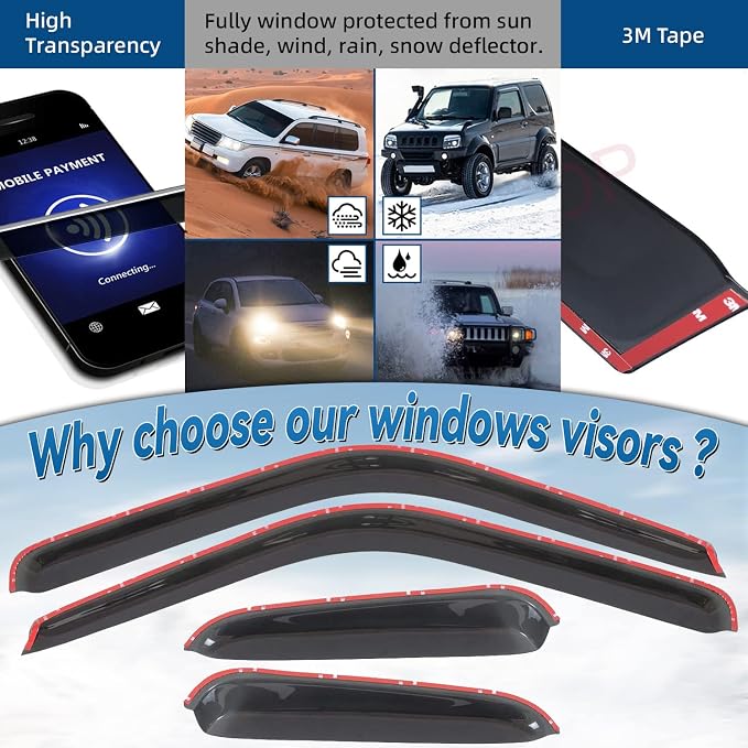 Smoke Window Visors Compatible with 1988-2000 C10 C1500/C2500/C3500/K1500/K2500/K3500 Pickup Extended Cab with Half Size Rear Doors Rain Guard Outside Mount Tape-On Acrylic Set of 4 Front+Rear