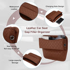 2pcs Car Seat Gap Filler Organizer 11.5 x 8 x 2.1 Inch Leather Universal Car Organizer Storage Box Between Seat and Console for Phone Sunglasses Keys, Brown