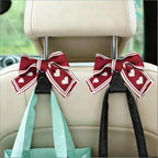 2PCS Car Seat Headrest Hooks, Cute Bow Vehicle Backseat Storage Hanger for Handbag Umbrella Coat, Automotive Seat Back Hook Holder Organizer Decor, Universal for Vehicles (Red/Beige)