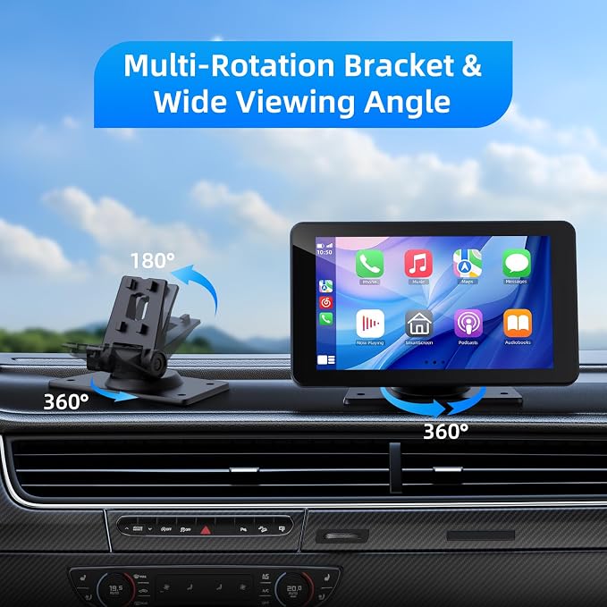 Wireless Carplay and Android Auto Screen for Car, 7" HD Portable Touch Screen Car Stereo with Bluetooth, Backup Camera, Navigation, Mirror Link for All Vehicles
