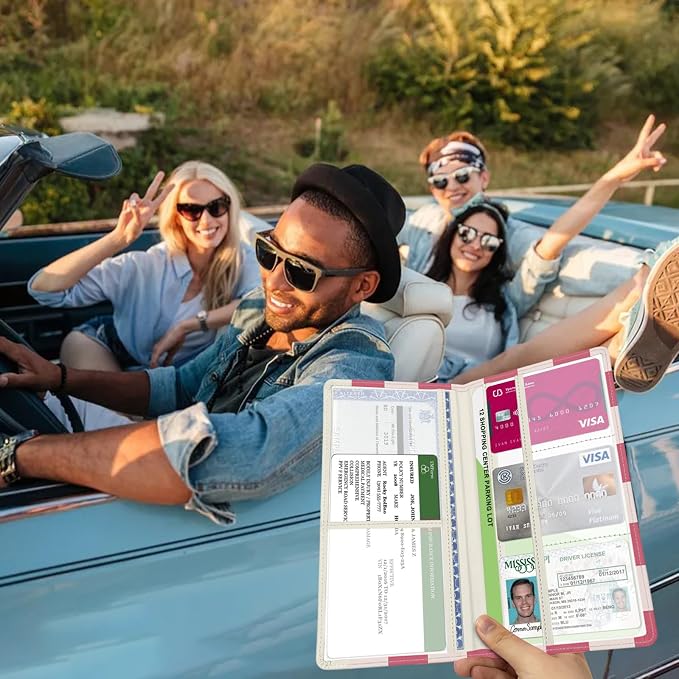 Car Registration and Insurance Holder, with Magnetic Closure for License, Cards and Documents, All Vehicle Needs and Car Accessories (Plaid-Pink)