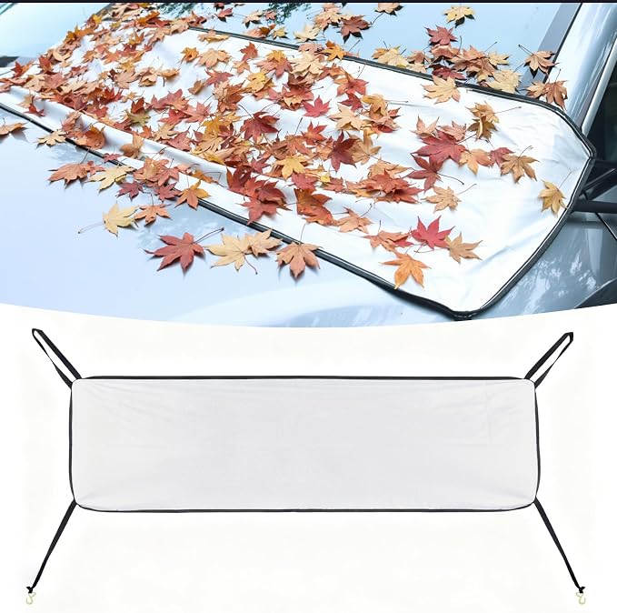 All-Season Car Front Windshield Cover Shade - 66.9"×17.7" Windshield Snow Cover, Snow & Leaf-Proof Windshield Protector, Universal Fit for Dust(Universal Car Leaf Protector)