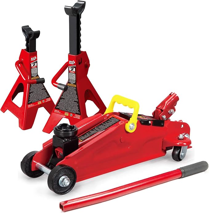 Torin Low Profile Floor Jack: Hydraulic Trolley Floor Jack Combo with 2 Jack Stands, 2 Ton (4000 lb.) Capacity
